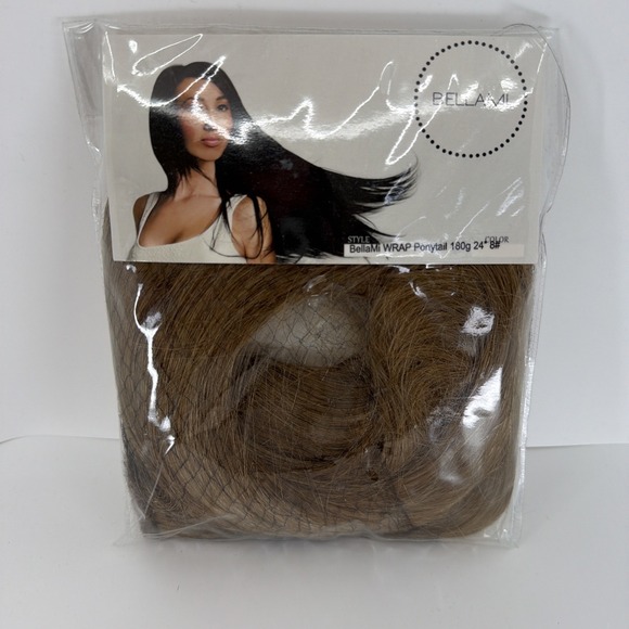 BELLAMI Other - BELLAMI Faux Wrap Ponytail Ash Brown 24" #8 New Sealed Bag 180 Grams Faux Hair